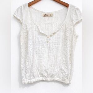 Hollister White Lace Eyelet Crop Top XS | Boho Cottagecore Button Front